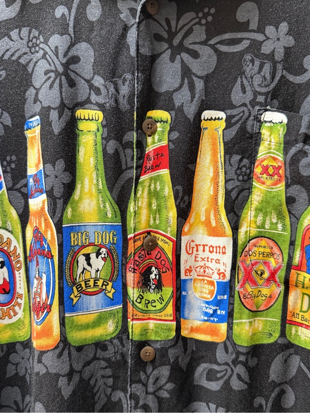 Big Dogs Beer Bottles Rayon Hawaiian Shirt Large - Picture 3 of 7